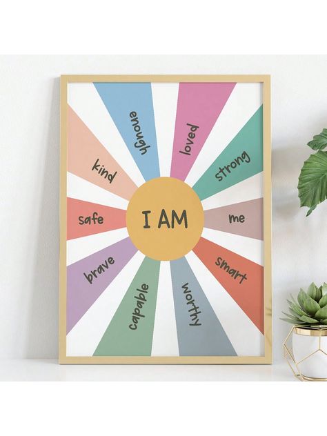 1pc I Am...  Poster, Positive Affirmations, Office Decor, School Counselor Resources, Psychology Gift, Therapist Wall Art , Canvas Posters For Living Room Multicolor Simple   Canvas Letter Hanging Painting   Home Decor, size features are:Bust: ,Length: ,Sleeve Length: Positivity Canvas Painting, Cute Therapist Office, Psychology Room Design, Elementary Counselor Office Decor, Elementary School Counselor Office Decor, Counseling Office Decor Therapy Room, Psychology Office Design, Elementary School Counselor Office, Therapist Office Design