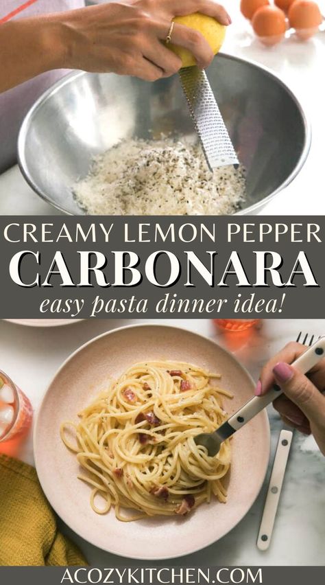 Lemon Bacon Pasta, Lemon Carbonara Pasta, How To Make Carbonara, Bacon Carbonara, Lemon Pasta Recipes, Lemon Truffles, Easy Pasta Dinner, Bacon Pasta, Summer Veggies