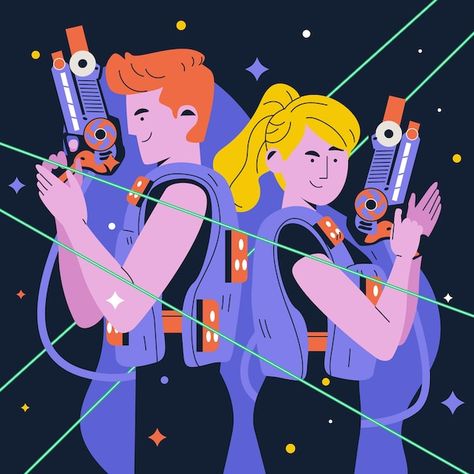 Laser Tag Aesthetic, Laser Game, Sports Illustration, Brand Personality, Laser Tag, Game Illustration, Drawn Illustration, Tag Design, Flat Illustration