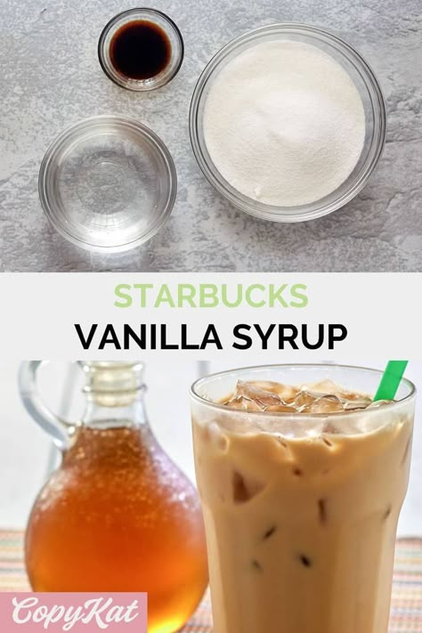 Starbucks Vanilla Syrup is the best sweetener for coffee and tea. Get the easy copycat recipe and find out how to make vanilla coffee syrup like Starbucks. Homemade vanilla syrup is much less expensive than store-bought so making this DIY Starbucks syrup will save money. #starbucks #sweetener #simplesyrup #coffeesyrup #copycat #copycatrecipe Starbucks Vanilla Syrup Recipe, Starbucks Vanilla Syrup, Vanilla Syrup Recipe, Starbucks Syrup, Vanilla Coffee Syrup, Homemade Vanilla Syrup, Vanilla Syrup For Coffee, French Vanilla Syrup, Homemade Coffee Syrup