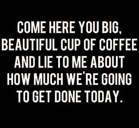 Come here you big, beautiful cup of coffee and lie to me about how much we're going to get done today Coffee Meme, Coffee Quotes Funny, Need Coffee, Coffee Is Life, Lie To Me, Chocolate Coffee, Coffee Love, Coffee Quotes, Sarcastic Quotes