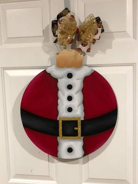 Christmas Ornament Hand Painted Wooden Door Hanger | Etsy Santa Door Hangers, Ornament Painting, Decorate Ideas, Santa Ideas, Valentines Door Hanger, Burlap Door, Door Signs Diy, Wood Wall Art Diy, Wooden Door Hanger