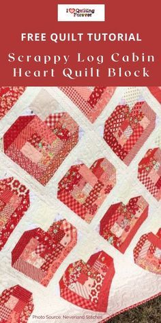 Log Cabin Hearts Quilt Pattern, Jelly Roll Heart Quilt Pattern Free, Log Cabin Pillow Pattern, Heart Wall Hanging Quilt, Pieced Heart Quilt Block Free Pattern, Heart Quilts Easy, Heart Quilting Designs, Scrappy Heart Quilt Pattern, Free Heart Quilt Patterns