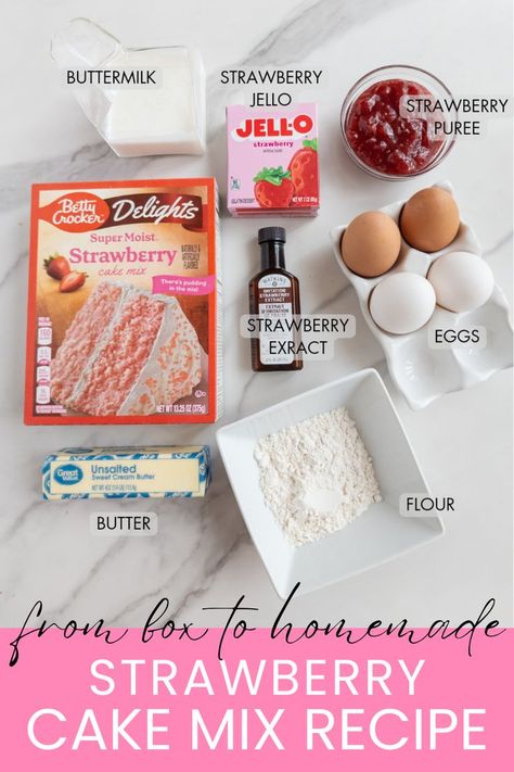 doctored strawberry cake mix Strawberry Cake Mix Recipes, Frozen Strawberry Desserts, Doctored Cake Mix Recipes, Strawberry Cupcake Recipes, Cake Mix Doctor, Cake Mix Cupcakes, Easy Strawberry Desserts, Make Box, Box Cake Recipes