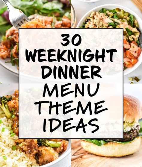 Here are 30 Weeknight Dinner Menu Theme Ideas to make meal planning easier! Use this list to help narrow down what to have for dinner using theme nights and browsing over 100 different dinner recipes! #dinnermenu #dinnerthemes #whatsfordinner ProjectMealPlan.com Dinner Theme Ideas, What To Have For Dinner, Family Dinner Menu, Dinner Menu Planning, Menu Sans Gluten, Happy Habits, Weekly Dinner Menu, Meal Planning Menus, Monthly Meal Planning