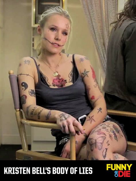 Kristen Bell's Body of Lies (As an Amazon Associate I earn from qualifying purchases) Actors With Tattoos, Covered In Tattoos, Female Movie Stars, Emma Rigby, Hidden Tattoos, Kristen Bell Tattoos, Bad Moms, Face Tattoos, Kristen Bell