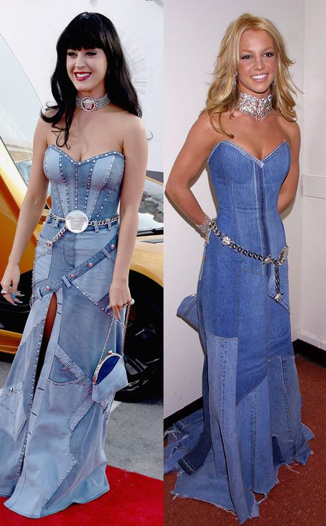 Britney Spears Thinks Katy Perry's MTV VMAs Denim Dress Tribute Is Amazing?Get the Scoop! Britney Spears Denim, Denim Wedding Dresses, Britney Spears Outfits, Denim Dress Outfit, Denim Wedding, Look Jean, Gown Inspiration, Fashion Corner, Denim Ideas