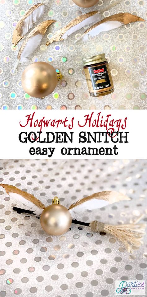 Golden Snitch Ornament, Harry Potter Theme Christmas, Harry Potter Christmas Diy, Diy Golden Snitch, Christmas Theme Ideas, Deco Noel Harry Potter, Harry Potter Christmas Party, Hogwarts Halloween, Harry Potter Themed Christmas