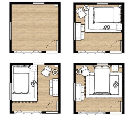 Small Room Bedroom Layout, Room Layouts For Small Bedrooms, One Room Ideas, Bedroom Blueprint Layout, Medium Bedroom Layout, Big Bed Small Room Ideas Layout, Small Rectangle Room Layout Bedrooms, Awkward Room Layout Ideas Bedroom, Apartment Bedroom Layout Ideas