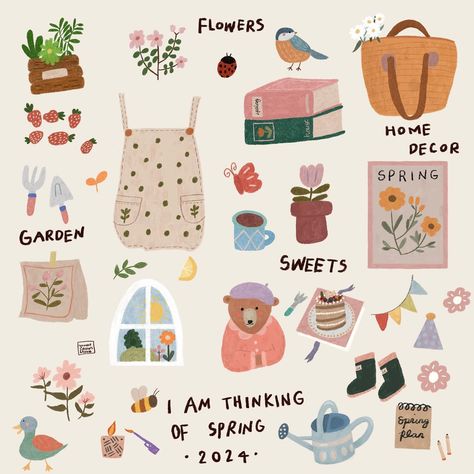 Spring Hygge Aesthetic, Holly Aesthetic, Hygge Spring, Hygge Illustration, Spring Hygge, Hygge Summer, Small Illustrations, Hygge Life, Spring Illustration