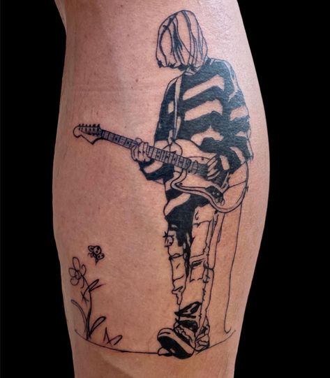 Kurt Cobain Portrait Tattoo, Kurt Cobain Quotes Tattoo, Kurt Cobain Tattoo Design, Grunge Music Tattoo, 90s Grunge Tattoo, Rock Bands Tattoo, Kurt Cobain Tattoo Ideas, Tattoos Nirvana, Music Lover Tattoo Ideas