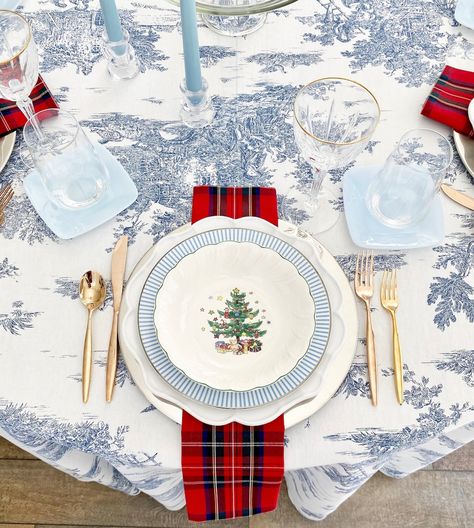 Extra Long Table Runners, Toile Christmas, Long Table Runner, Christmas Tablecloth, Holiday Table Settings, Blue Toile, Elegant Table Settings, Tablecloth Sizes, Coastal Grandma