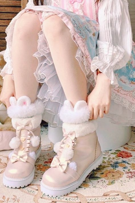 Cute Fluffy Shoes, Bunny Accessories Fashion, Cute Fluffy Outfits, Kawaii Bunny Outfit, Kawaii Bunny Aesthetic, Soft Bunny Aesthetic, Bunny Outfit Aesthetic, Bunny Themed Outfit, Easter Outfit Aesthetic