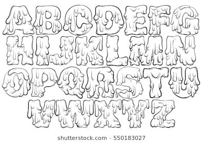 Vector melting type. Trendy font made in hand drawn line style. Cute font for card poster banner print for t-shirt. Drippy Font Alphabet, Drippy Graffiti Lettering, Slime Graffiti, Drippy Letters Alphabet, Drippy Graffiti, Drippy Letters, Drippy Font, Reverse Graffiti, Graffiti Lettering Alphabet