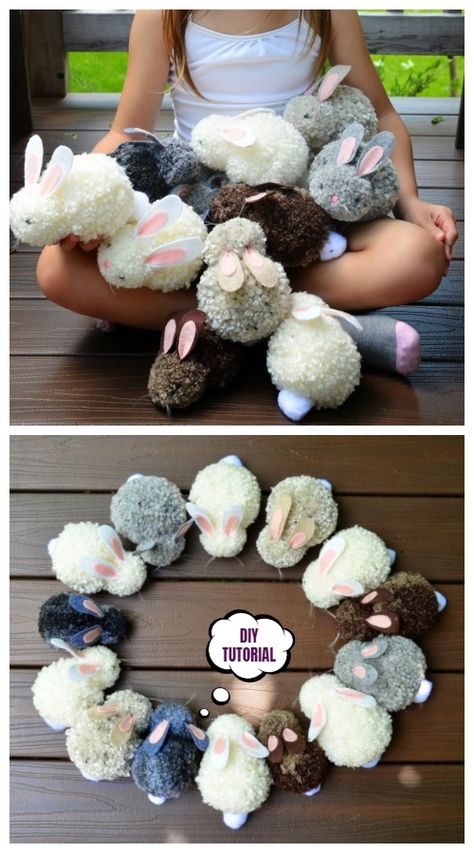 Pom Pom Bunny, Pom Pom Bunnies, Kerajinan Diy, Diy Pom Pom, Diy Ostern, Easter Bunny Crafts, Pom Pom Crafts, Diy Bricolage, Diy Magazine