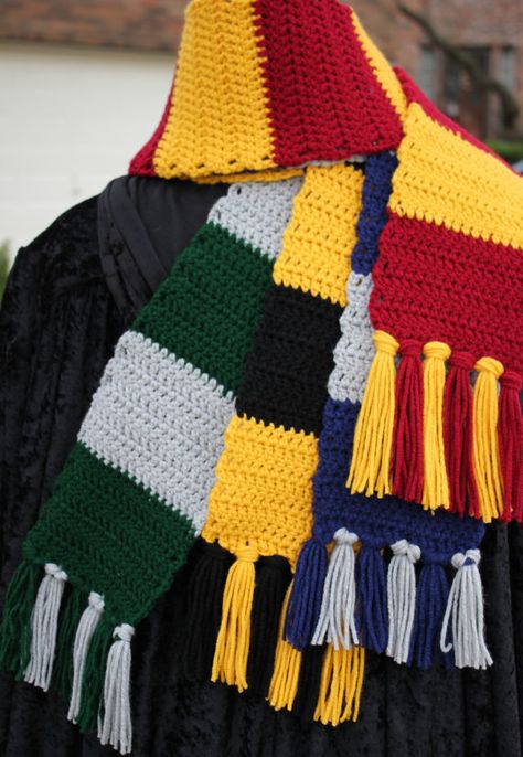 Harry Potter Hogwarts House Scarves Adult by FantasticalFibre Harry Potter House Scarves, Crochet Harry Potter Scarf, Spooky Crafts, Harry Potter Crochet, Harry Potter Hogwarts Houses, Harry Potter Scarf, Harry Potter Houses, Harry Potter Party, Harry Potter Hogwarts