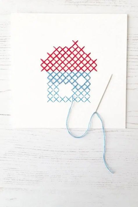 How to Cross Stitch on Paper  – Scrap Booking Stitch On Paper, Stitching On Paper, Decorative Cross, Embroidery Cards, Family Christmas Cards, Crochet Embroidery, Paper Embroidery, Simple Cross Stitch, Craft Night