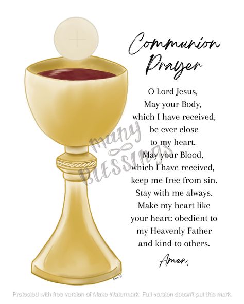 This is a little prayer to say after receiving the Eucharist at Mass, and it makes a perfect gift for anyone receiving their First Holy Communion! PLEASE NOTE This item is an instant download digital file.  No physical copy will be shipped upon purchase. The purchased download will not include the watermark (our shop logo superimposed on the print as shown in the photos). Thank you so much for supporting our business! Blessings, Emma & Isabel Spiritual Communion Prayer, Business Blessings, Catholic Communion, Prayer Catholic, Communion Prayer, Catholic Prayers Daily, Catholic Confirmation, Catholic Beliefs, Eucharistic Adoration