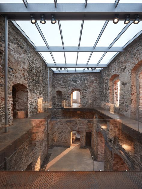 Ruins Architecture, Prague Castle, Castle Ruins, Adaptive Reuse, Glass Roof, Corten Steel, Polished Concrete, 14th Century, Architectural Elements