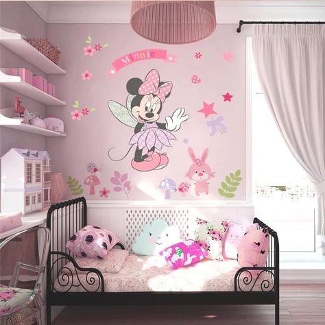 Minnie Mouse Bedroom Decor, Minnie Mouse Room Decor, Minnie Mouse Wall Decals, Vinyl Cartoon, Minnie Mouse Bedroom, Diy Mural Art, Diy Mural, Mouse Wall, Diy Wall Decals