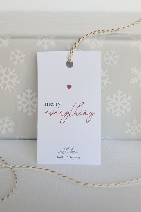 holiday gift tag with customizable text. the tag reads "merry everything" and "with love, hadley & hayden." Holiday Gifts Diy, Holiday Gift Tags Printable, Thank You Card Design, Christmas Gift Tags Printable, Christmas Thank You, Diy Holiday Gifts, Tags Printable, Wine Tags, Holiday Gift Tags