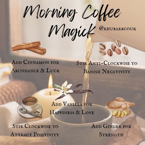 Morning Coffee Spell, Coffee Magical Properties, Coffee Magic Spell, Coffee Spells, Coffee Magick, Tea Spells, Moon Blessing, Witchy Recipes, Magical Herbs Witchcraft