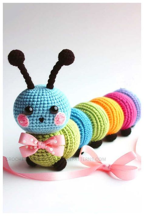 Amigurumi Caterpillar Free Pattern Amigurumi Caterpillar, Caterpillar Crochet, Amigurumi Snail, Crochet Zebra, Crochet Snail, Slip Stitch Crochet, Crochet Toys Free Patterns, Crochet Toys Free, Crochet Animals Free Patterns