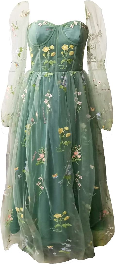 Autumn Bridesmaids, Embroidery Flower Dress, Sleeve Prom Dresses, Embroidery Green, Fall Bridesmaids, Fall Bridesmaid Dresses, Prom Dresses Formal, Puffy Dresses, Bridesmaid Gowns