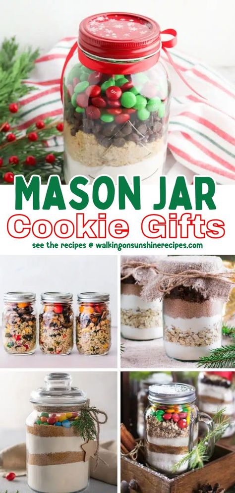 Included in this collection of 15 Cookie Mason Jar Gifts are easy recipes with free printables to help you give the perfect gift this holiday! Easy recipes, festive printables - everything you need for a heartfelt, homemade gift. Cookie Mix Mason Jar Gifts, How To Make Cookies In A Jar Gift, Cake Mix Gifts In A Jar, Recipe In A Jar Gift Christmas, Diy Mason Jar Recipe Gifts, Cookie Mix In Jars Christmas Gift Ideas, Pint Cookie Jar Recipes, Mason Jar Ingredient Gifts, Mason Jar Baking Gifts