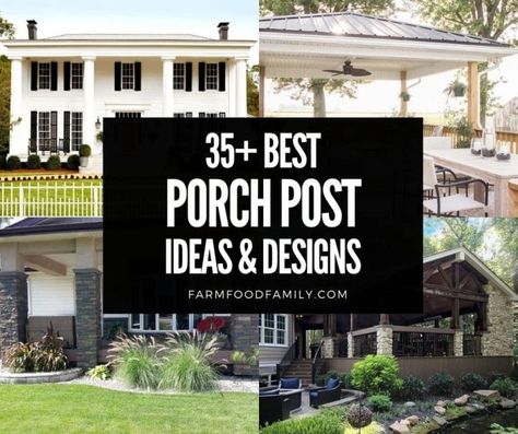 35+ Best Porch Post & Column Ideas and Designs On A Budget (Photos) Porch Pillars Columns, Colonial Front Porch Ideas, Front Porch Post Ideas, Front Porch Colonial, Front Porch Column Ideas, Colonial Front Porch, Porch Post Ideas, Porch Column Ideas, Front Porch Pillars