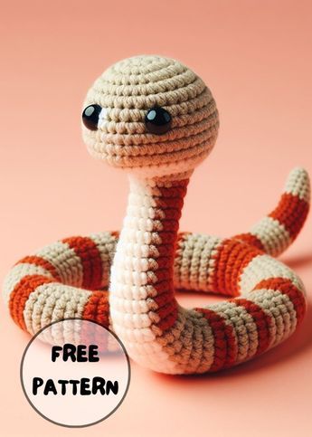 Crochet Snake Amigurumi Amigurumi Snake Free Pattern, Crochet Snake Pattern Free, Crochet Snakes, Crochet Stuffys, Snake Crochet Pattern, Mini Crochet Animals, Amigurumi Snake, Beginner Amigurumi, Crochet Snake