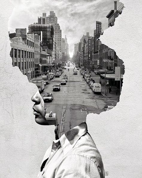 Art Du Collage, Collage Portrait, Collage Kunst, Where Is My Mind, Montage Photo, Sense Of Place, Double Exposure, Art Plastique, Graphic Design Inspiration