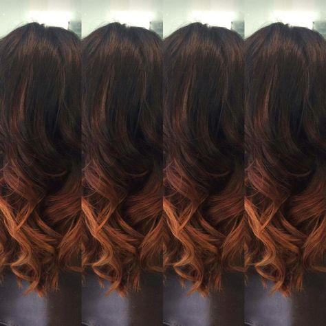 Ombre Copper Hair, Dark Brown To Red Ombre, Copper Hair With Dark Roots Brown, Black And Copper Hair, Copper Ombre Hair, Auburn Ombre Hair, Brown To Red Ombre, Boliage Hair, Dark Ginger Hair