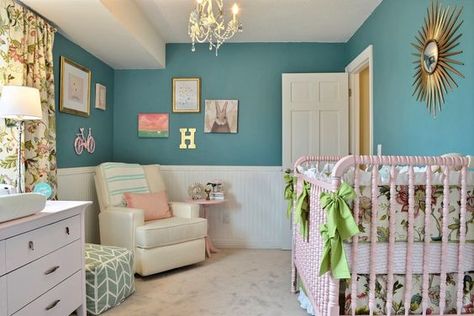 Girly Teal Nursery - such an unexpected nursery color for a baby girl nursery. Tiffany Blue Nursery, Blue Nursery Girl, Nursery Ideas Girl Pink, Green Boys Room, Nursery Design Neutral, Boy Room Themes, Teal Nursery, Teenage Boy Room