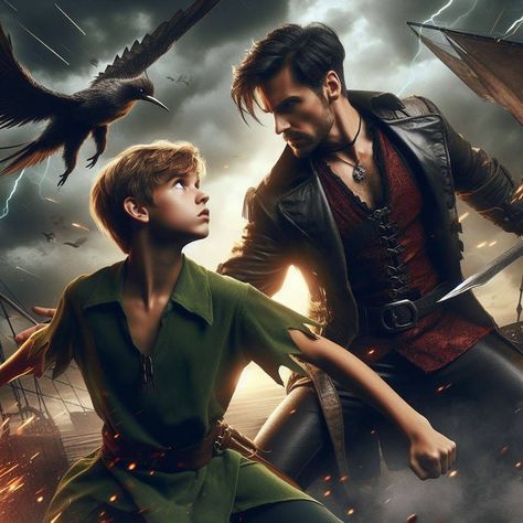 Peter Pan and Hook Peter Pan And Jane, Peter Pan X Hook, Hook And Wendy, Peter Pan Fanart, Peter Pan Musical, Peter Pan Hook, Hook Peter Pan, Captain Hook Peter Pan, Lost Boys Peter Pan