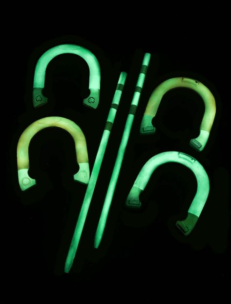 Glow in the dark horseshoes? You bet, come see how we did it! Camping Games For Adults, Outdoor Camping Games, Horseshoe Game, Outdoor Games Adults, Backyard Party Games, Ladder Ball, Birthday Games For Adults, Cliff Side, Outdoor Party Games