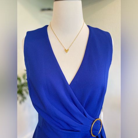 Beautiful Royal Blue Dress Bu Calvin Klein Msrp: $134 Necklace Is Sold Separately. Check The V Necklace In Closet! 18kgp Stainless Steel “V” Letter Jewelry Bundle And Save! Tie Together A Chic Look With Calvin Klein's Petite Sheath Dress. V-Neck; Sheath Silhouette Imported Unlined Zipper Closure At Center Back Scuba Crepe: Stretchy And Supportive O-Ring Tie Detail At Side Size & Fit Tailored Fit Through The Chest, Waist, And Hips; Sits Close To The Body Designed To Fit And Flatter 5'4" And Under Frame Approx. 36-1/2" Long From Center Back Neck To Hem. Length Is Based On Size 6p And Varies 1/4" Between Sizes Materials & Care Hand Wash Shell: Polyester (31% Recycled Floral Tea Length Dress, Calvin Klein Blue Dress, Midi Dress Work, V Letter, V Necklace, Pale Pink Dress, Calvin Klein Black Dress, Flowy Midi Dress, Midi Dress Plus Size