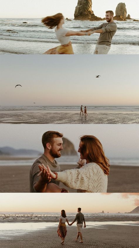 Photoshoot Ideas Beach Couple, Oregon Beach Photoshoot, Couple Beach Portraits, Oregon Beach Engagement Photos, Beach Documentary Photography, Beach Town Engagement Photos, Lifestyle Beach Photography, Canon Beach Engagement Photos, Cozy Beach Engagement Photos