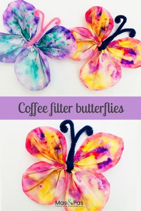 Coffee Filter Butterflies, Butterfly Craft, Spring Butterfly, Coffee Filter Crafts, Rainy Day Crafts, Spring Crafts For Kids, Summer Crafts For Kids, Daycare Crafts, Planter Ideas