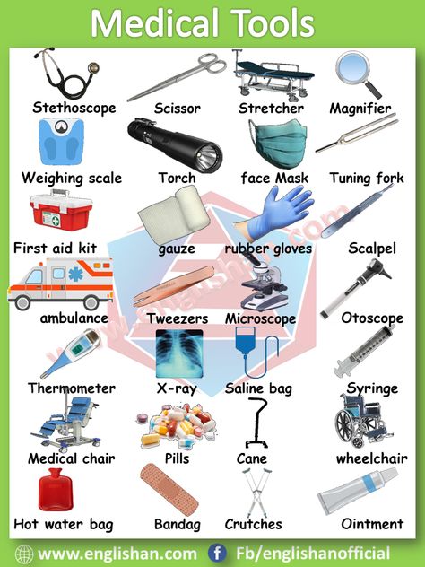 Medical Tools Vocabulary with images and Flashcards | Medical Supplies#ppe #partpointppe #medical #health Tools Vocabulary, Picture Vocabulary, Tatabahasa Inggeris, Medical Words, Medical Tools, Visual Dictionary, Nursing School Notes, Medical School Studying, English Vocab