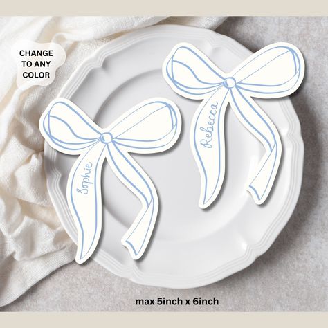 Bow Place Cards Template, Whimsical PlaceCard, Bow Place Card, Bow Editable Table, Fancy Bridal shower placecard This is a INSTANT DOWNLOAD Do it your self template. You will receive an email with a link to your template - this is automatically sent and may take a few minutes to process. Follow the link to the template, edit online in Corjl platform , download and print your self. DIGITAL FILE ONLY Edit your items using Corjl.com right after purchasing. ✤Size✤ Bow Placecard Designs -Max adjustab Bow Name Cards, Bow Place Cards, Place Setting Template, Bachelorette Vibes, Baby Shower Place Cards, Place Cards Template, Married Af, Toast On The Coast, 21 Diner