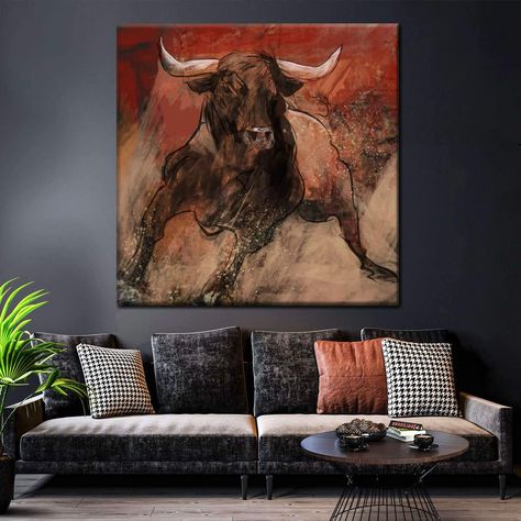 Bull Abstract, Bull Painting, Favorite Animal, Animal Painting, Multi Panel Canvas, Horse Art, Woman Painting, Abstract Wall, Wall Art Painting