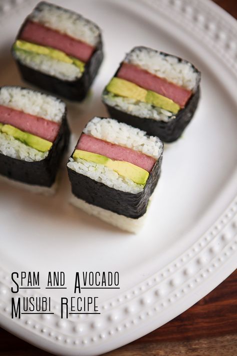 Spam Musubi With Avocado, Teriyaki Spam, Pork With Cabbage, Hawaii Recipe, Spam Musubi Recipe, Musubi Recipe, Hawaiian Foods, Spam Recipes, Dessert Sushi