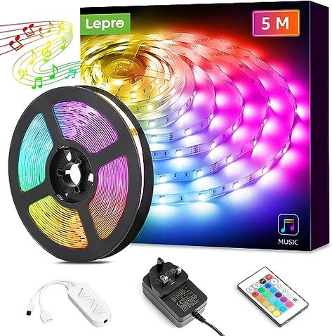 Lepro LED Strip Lights 5M Music Sync, 5050 RGB Colour Changing LED Strip with Remote, Sound Reactive, Dimmable Stick on Plug in LED Lights for Bedroom, Kitchen, Party, Teen Girl Kids Room Decor Visit the Lepro Store Led Lights For Bedroom, Led Light Stick, Party Zone, Girl Kids Room, Teen Girl Room Decor, Kitchen Party, Rgb Led Strip Lights, Led Color Changing Lights