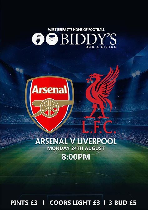 Arsenal vs Liverpool at Biddy Duffys Arsenal Vs Liverpool, Coors Light, Football Club, Arsenal, Liverpool, Football, Quick Saves, American Football, Arsenal Fc