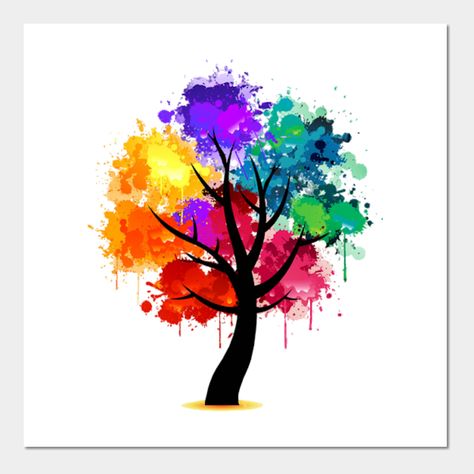 Colorful Tree -- Choose from our vast selection of art prints and posters to match with your desired size to make the perfect print or poster. Pick your favorite: Movies, TV Shows, Art, and so much more! Available in mini, small, medium, large, and extra-large depending on the design. For men, women, and children. Perfect for decoration. Tree Trunk Drawing, Tree Tattoo Color, Boom Kunst, Siluete Umane, Tree Of Life Tattoo, Watercolor Tree, Abstract Illustration, Abstract Tree, Colorful Trees