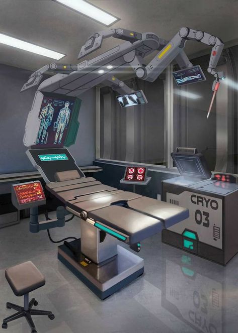 Scifi Medbay, Futuristic Hospital, Scifi Interior, Teknologi Futuristik, Spaceship Interior, Sci Fi Environment, Hospital Room, Futuristic Interior, Hospital Design