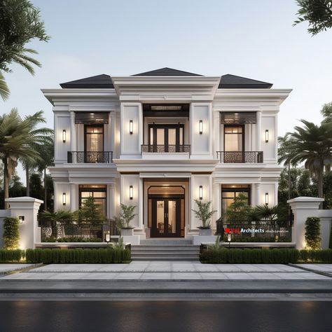 Classical Elevation Design, Neo Classic House, Neo Classic Villa, New Classic Villa, Classical Facade, Classic Facade, Classical House, Classic House Exterior, Classic Villa