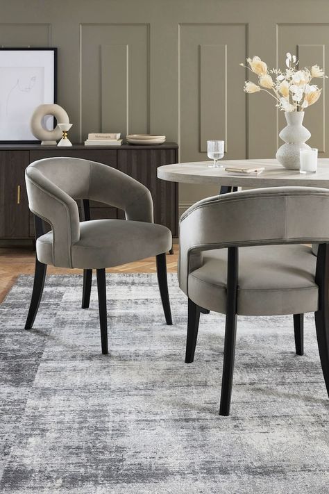 Set of 2 Soft Velvet Mid Grey Remi Dining Chairs Grey Dining Chairs Modern, Dining Table Decor Everyday, Cream Dining Room, Velvet Dining Room Chairs, Dining Chairs Uk, Dining Room Design Luxury, Dining Room Updates, Grey Dining Room, Comfortable Dining Chairs