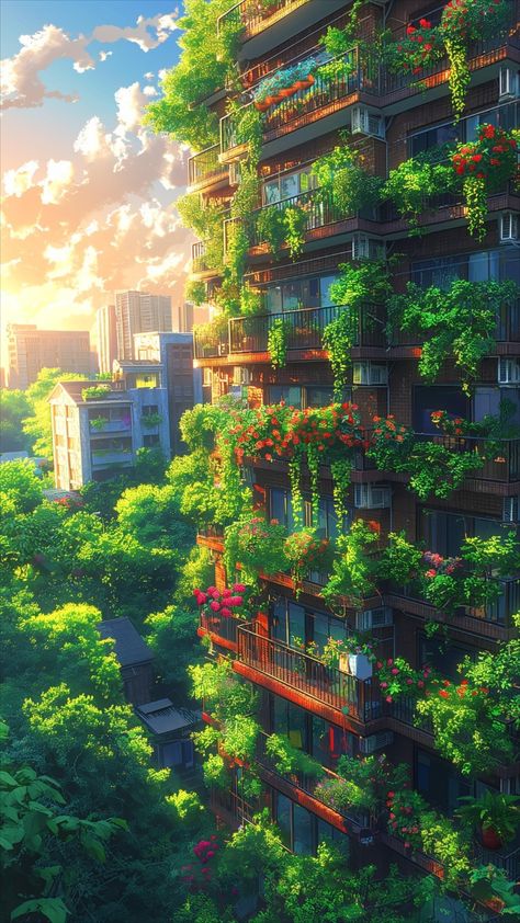 ⁀➷ Wallpaper ✪ Solarpunk Wallpaper, Data Aesthetic, Solarpunk Aesthetic, Genshin Wallpaper, Fotografi Urban, Best Nature Wallpapers, Scenery Pictures, Japon Illustration, Waterfall Photography